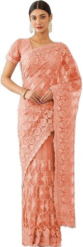 Women's Net Saree With Unstitched Blouse Piece in Saudi Arabia