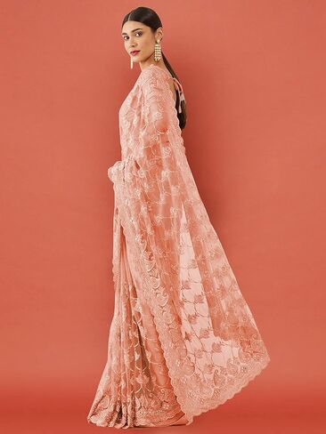 Women's Net Saree With Unstitched Blouse Piece in Saudi Arabia