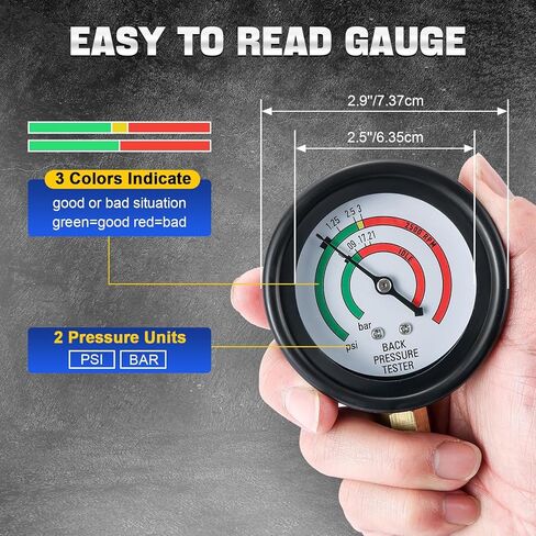 DASBET Exhaust Back Pressure Tester Kit with Carrying Case, Automotive Exhaust Back Pressure Gauge Set with 6-Foot Hose & Adapter(M12/M18) & 2 Hose Clamps Professional Automotive Diagnostic Tool in Saudi Arabia