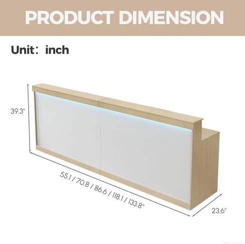 مكتب استقبال حديث مع طاولة مضادة مع إضاءة LED، وأدراج ورفوف قابلة للقفل - مكتب استقبال صالون للمكتب، والمنتجع الصحي، ومتجر بيع بالتجزئة (أبيض + خشب القيقب، 71 بوصة طول * 24 بوصة عرض * 40 بوصة ارتفاع) in Kuwait