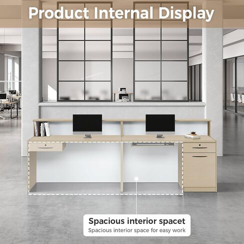 مكتب استقبال حديث مع طاولة مضادة مع إضاءة LED، وأدراج ورفوف قابلة للقفل - مكتب استقبال صالون للمكتب، والمنتجع الصحي، ومتجر بيع بالتجزئة (أبيض + خشب القيقب، 71 بوصة طول * 24 بوصة عرض * 40 بوصة ارتفاع) in Kuwait