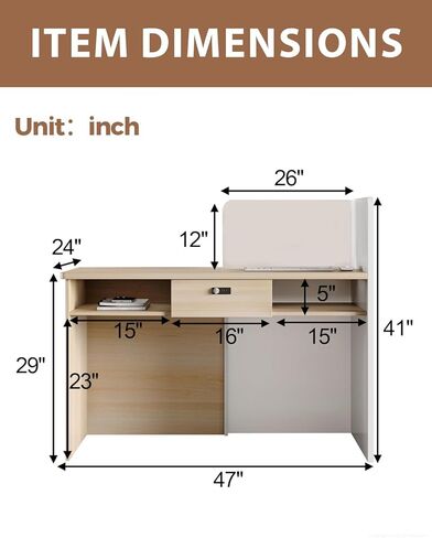 مكتب استقبال صغير مزود بمصابيح LED، وطاولة مكتب أمامية مقاس 47 بوصة مع درج قابل للقفل وأرفف تخزين، للمكتب والصالون in Kuwait