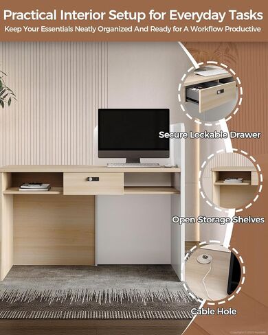 مكتب استقبال صغير مزود بمصابيح LED، وطاولة مكتب أمامية مقاس 47 بوصة مع درج قابل للقفل وأرفف تخزين، للمكتب والصالون in Kuwait