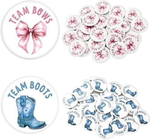 Whaline 50Pcs Boots or Bows Gender Reveal Pins Team Boy or Girl Buttons Blue Boot Pink Bow Button Badges for Birthday Baby Shower Party Game Supplies in Saudi Arabia