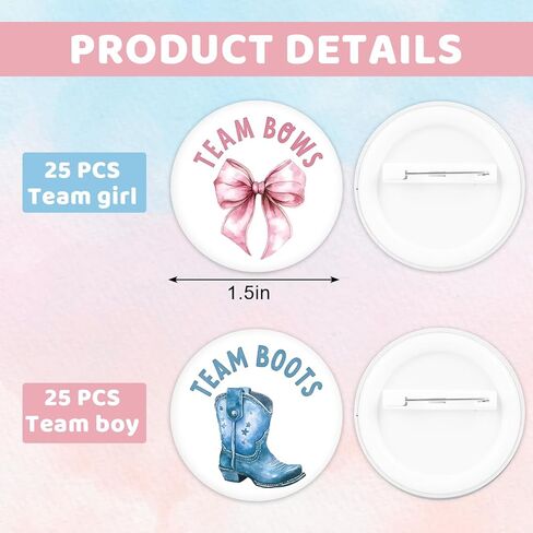Whaline 50Pcs Boots or Bows Gender Reveal Pins Team Boy or Girl Buttons Blue Boot Pink Bow Button Badges for Birthday Baby Shower Party Game Supplies in Saudi Arabia
