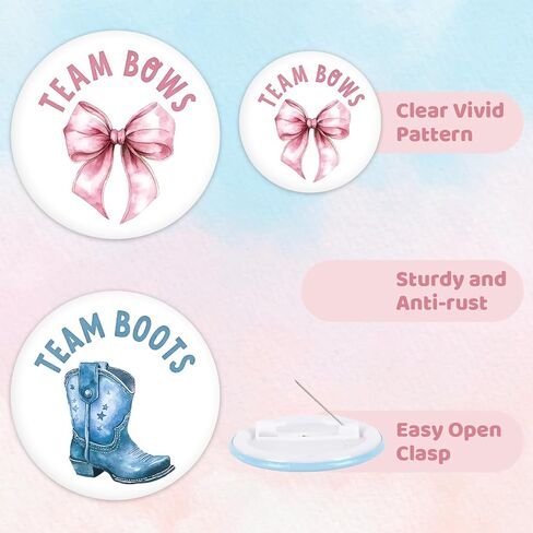 Whaline 50Pcs Boots or Bows Gender Reveal Pins Team Boy or Girl Buttons Blue Boot Pink Bow Button Badges for Birthday Baby Shower Party Game Supplies in Saudi Arabia