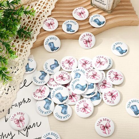 Whaline 50Pcs Boots or Bows Gender Reveal Pins Team Boy or Girl Buttons Blue Boot Pink Bow Button Badges for Birthday Baby Shower Party Game Supplies in Saudi Arabia