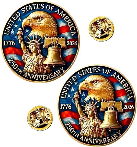 دبوس مينا للذكرى السنوية الـ 250 للولايات المتحدة الأمريكية، دبوس معدني ثلاثي الأبعاد لطية صدر السترة لمدة 250 عامًا من عيد الاستقلال، ملحقات قابلة للتجميع بمناسبة عيد الميلاد الـ 250 في أمريكا للاحتفال بيوم الوطني (قطعتان) in Kuwait