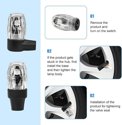 4PCS Car Tire Valve LED Light, Colorful Rechargeable Tyre Valve Stem Cap Flash Light with Vibration Sensor, Cool Automotive Wheel Spoke Flashing Lamp Kit, Universal for Vehicles in Saudi Arabia