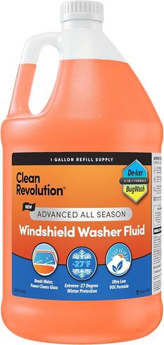 Clean Revolution EV Windshield Washer Fluid, 128oz, 100% Methanol-Free, Winter Ready up to -15°F, Compatible with Electric Vehicles & Performance Cars (EV) in Kuwait