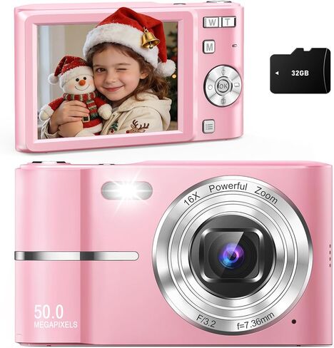 Digital Camera, Cameras for Kids, UHD 4K Point and Shoot Digital Cameras with 32GB Card, 16X Zoom, Anti-Shake, Date Stamp, Compact Small Cameras for Photography, for Boys Girls Teens Beginners in Saudi Arabia