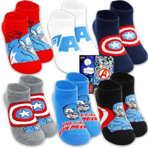Captain America Socks for Boys Set - Accessories Bundle with 6 Pairs of Marvel Socks for Kids Size 7-10, Ages 4-6 Plus Stickers, More | Captain America Apparel Set in Saudi Arabia