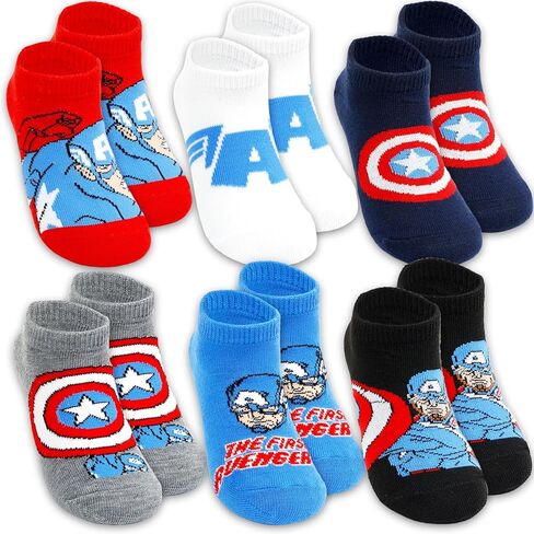 Captain America Socks for Boys Set - Accessories Bundle with 6 Pairs of Marvel Socks for Kids Size 7-10, Ages 4-6 Plus Stickers, More | Captain America Apparel Set in Saudi Arabia