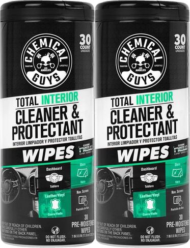 Chemical Guys Total Interior New Car Smell Cleaner & Protectant Wipes – All-in-One Interior Cleaning Wipes for Dashboards, Vinyl, Leather, Fabric & Glass – Cleans & Protects, New Car Scent, 30 Ct in Kuwait