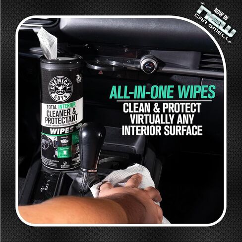 Chemical Guys Total Interior New Car Smell Cleaner & Protectant Wipes – All-in-One Interior Cleaning Wipes for Dashboards, Vinyl, Leather, Fabric & Glass – Cleans & Protects, New Car Scent, 30 Ct in Kuwait
