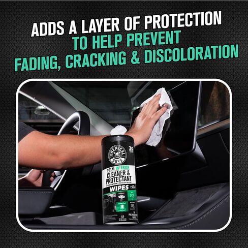 Chemical Guys Total Interior New Car Smell Cleaner & Protectant Wipes – All-in-One Interior Cleaning Wipes for Dashboards, Vinyl, Leather, Fabric & Glass – Cleans & Protects, New Car Scent, 30 Ct in Kuwait