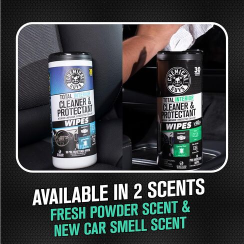 Chemical Guys Total Interior New Car Smell Cleaner & Protectant Wipes – All-in-One Interior Cleaning Wipes for Dashboards, Vinyl, Leather, Fabric & Glass – Cleans & Protects, New Car Scent, 30 Ct in Kuwait