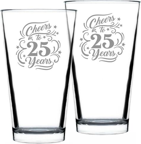 Cheers to 25 Years - نصف لتر من الزجاج للبيرة - هدايا للنساء والرجال - ديكور حفلات الذكرى السنوية الخامسة والعشرين - أكواب 16 أونصة in Kuwait