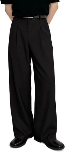 Heyfanee واسعة الساق سروال فستان الرجال فضفاضة تناسب مطوي 30 بوصة درزة داخلية لمط مرونة الخصر القديم المال فضفاض بنطلون in Kuwait