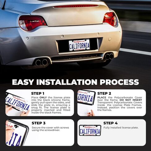 2 Pcs Silicone License Plate Frames with Polycarbonate Covers, Rust-Proof, Weather-Resistant, Easy Installation, Premium License Plate Protector for Cars with 2 Drainage Holes in Saudi Arabia