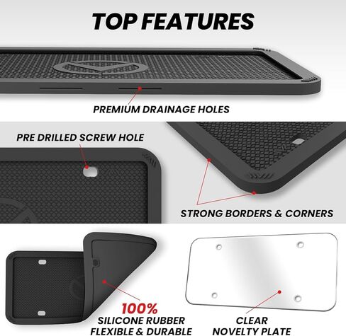 2 Pcs Silicone License Plate Frames with Polycarbonate Covers, Rust-Proof, Weather-Resistant, Easy Installation, Premium License Plate Protector for Cars with 2 Drainage Holes in Saudi Arabia