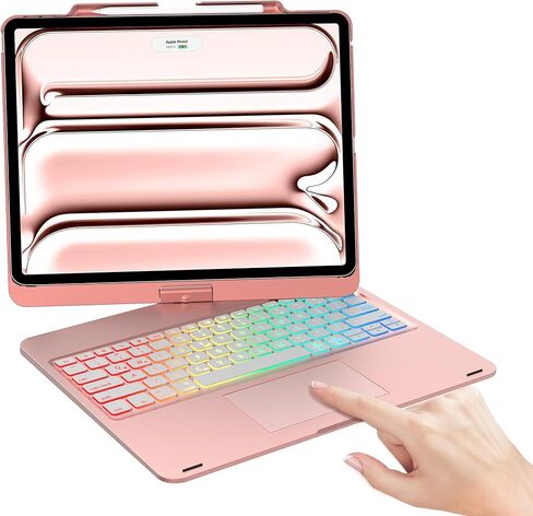 حالة لوحة المفاتيح لـ iPad Pro 13 Inch M4 2024 ، iPad Air 13 (M3 ، 2025/M2 ، 2024) و iPad Pro 12.9 (6th/5th/4/3rd gen) ، غطاء دوار 360 درجة مع حامل قلم رصاص ، 7 أوضاع RGB ، in Saudi Arabia