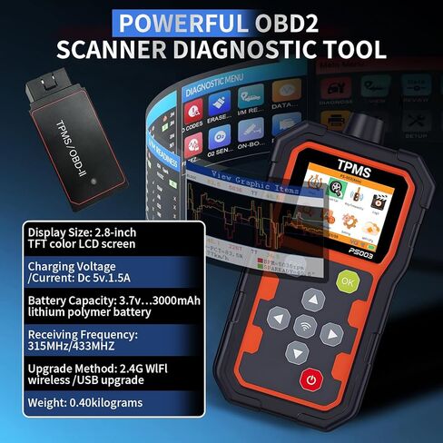 مبرمج تشخيص TPMS - أداة استشعار ضغط الإطارات الاحترافية مع ترقية WiFi، تشخيص OBD، تنشيط المستشعر/البرمجة/التعلم، اكتشاف تردد المفاتيح، شاشة LCD ملونة مقاس 2.8 بوصة in Kuwait