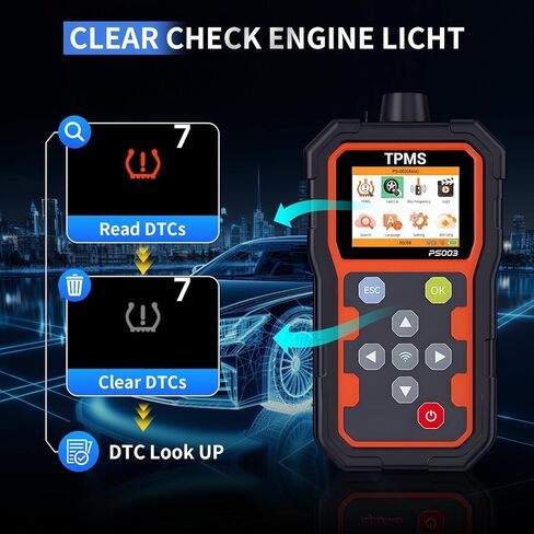 مبرمج تشخيص TPMS - أداة استشعار ضغط الإطارات الاحترافية مع ترقية WiFi، تشخيص OBD، تنشيط المستشعر/البرمجة/التعلم، اكتشاف تردد المفاتيح، شاشة LCD ملونة مقاس 2.8 بوصة in Kuwait