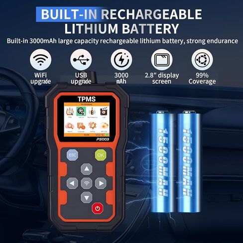 مبرمج تشخيص TPMS - أداة استشعار ضغط الإطارات الاحترافية مع ترقية WiFi، تشخيص OBD، تنشيط المستشعر/البرمجة/التعلم، اكتشاف تردد المفاتيح، شاشة LCD ملونة مقاس 2.8 بوصة in Kuwait