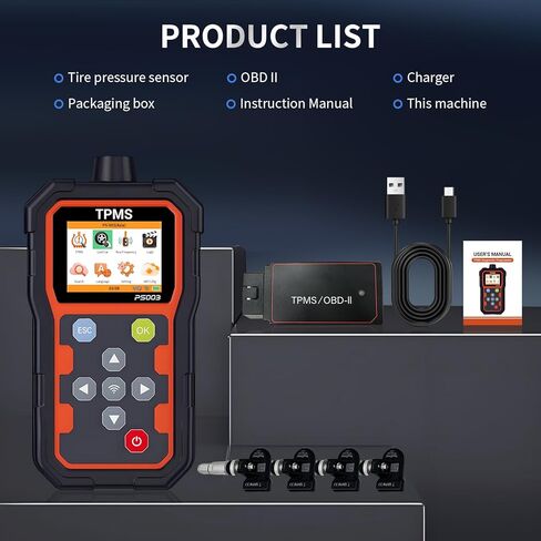 مبرمج تشخيص TPMS - أداة استشعار ضغط الإطارات الاحترافية مع ترقية WiFi، تشخيص OBD، تنشيط المستشعر/البرمجة/التعلم، اكتشاف تردد المفاتيح، شاشة LCD ملونة مقاس 2.8 بوصة in Kuwait