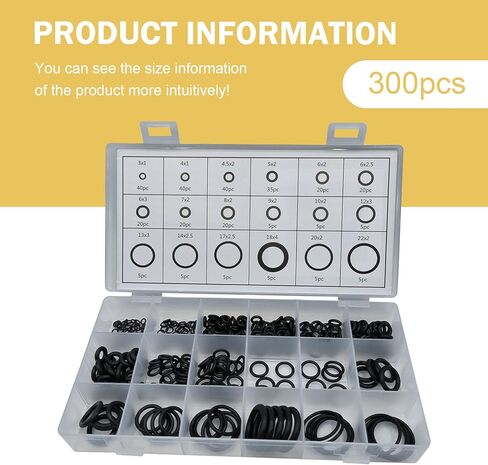 300PCS O-Ring Kits, Rubber O-Ring Assortment Kit, 18 Size Nitrile Rubber Assortment Set for Car, Plumbing, Faucet, Mechanic, Repairs, Air or Gas Connections Resist Oil and Heat in Kuwait