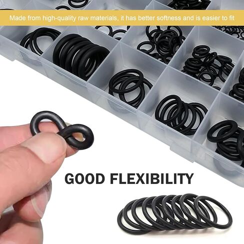 300PCS O-Ring Kits, Rubber O-Ring Assortment Kit, 18 Size Nitrile Rubber Assortment Set for Car, Plumbing, Faucet, Mechanic, Repairs, Air or Gas Connections Resist Oil and Heat in Kuwait