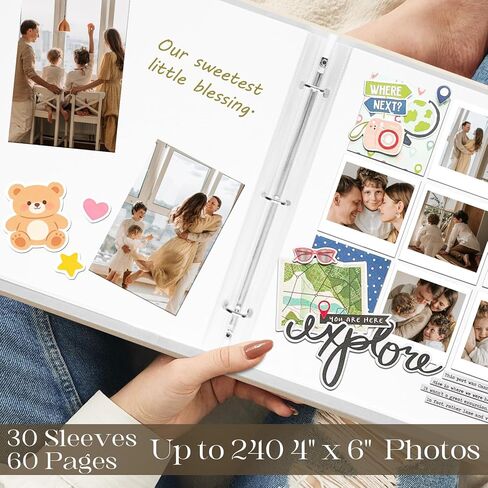 مجموعة ألبوم صور Vienrose Linen، سجل قصاصات كبير مكون من 3 حلقات مع 30 غلافًا بلاستيكيًا، كتاب ذاكرة DIY مقاس 15 × 13 بوصة لحفلات الزفاف والذكرى السنوية وهدية تذكارية للعائلة والأطفال، بيج in Saudi Arabia