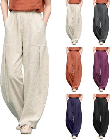 GOKKILRW Linen Barrel Pants Women Baggy Comfy Summer Harem Pant Beach Lounge High Waisted Flowy Boho Yoga Trouser with Pocket in Saudi Arabia