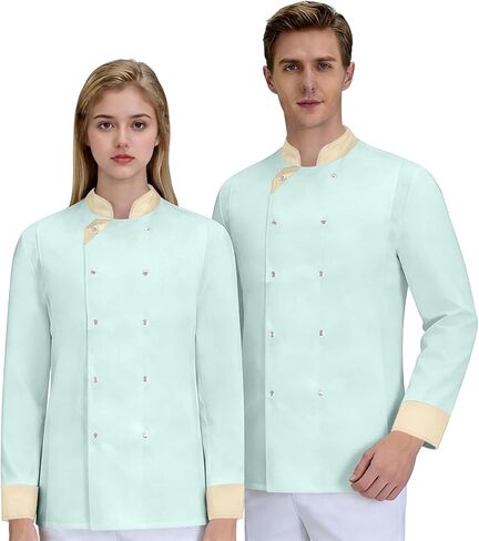 Chef Coat for Men/women Stand Collar Button with Packets Long Sleeve Shirts Chefs Jacket for Professional Kitchen Staff in Saudi Arabia