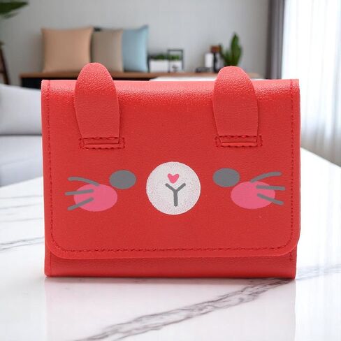 1Pcs Pouch for Money 3-Fold Cartoon Snap Card Case PU Leather Red 11x8.5cm in Saudi Arabia