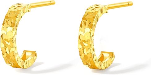 24K Solid Gold Earrings Pure Gold Huggie Stud Half Hoop Earring Simple Studs Dainty Jewelry for Women Mom Daughter Birthday Anniversary in Saudi Arabia