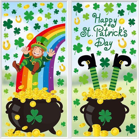 70 PCS St Patricks Day Decorations, Large St Patricks Day Window Clings in Different Sizes, 4 Sheets Green Shamrock Window clings, Double-Sided Four Leaf Clover Decorations for Irish Parties in Saudi Arabia