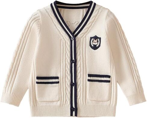 Classic Preppy Style Cable Knit Cardigan Sweater, for Girls Ages 3-8 Years, School Uniform Design in Saudi Arabia