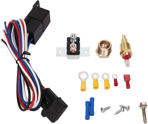 12V Electric Radiator Fan Thermostat Control Relay Wire Kit, Complete Cooling Fan Relay Kit with Adjustable Thermostat for Cars Trucks Buses, ABS Housing in Kuwait