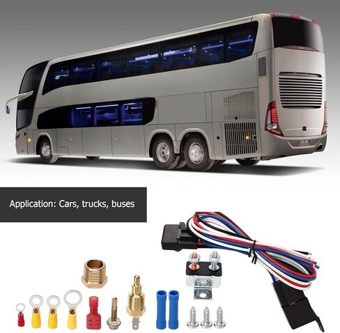 12V Electric Radiator Fan Thermostat Control Relay Wire Kit, Complete Cooling Fan Relay Kit with Adjustable Thermostat for Cars Trucks Buses, ABS Housing in Kuwait