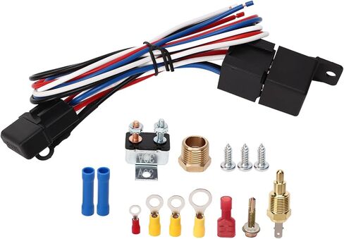 12V Electric Radiator Fan Thermostat Control Relay Wire Kit, Complete Cooling Fan Relay Kit with Adjustable Thermostat for Cars Trucks Buses, ABS Housing in Kuwait