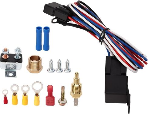 12V Electric Radiator Fan Thermostat Control Relay Wire Kit, Complete Cooling Fan Relay Kit with Adjustable Thermostat for Cars Trucks Buses, ABS Housing in Kuwait