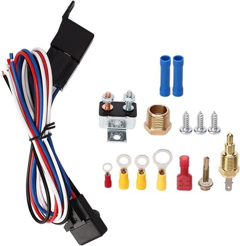 12V Electric Radiator Fan Thermostat Control Relay Wire Kit, Complete Cooling Fan Relay Kit with Adjustable Thermostat for Cars Trucks Buses, ABS Housing in Kuwait