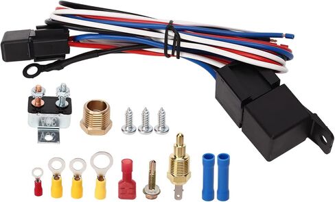 12V Electric Radiator Fan Thermostat Control Relay Wire Kit, Complete Cooling Fan Relay Kit with Adjustable Thermostat for Cars Trucks Buses, ABS Housing in Kuwait