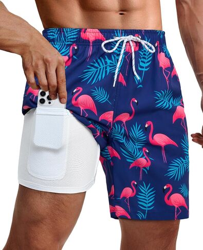9inch Mens Swim Trunks with Compression Liner Board Shorts Men's Pockets Drawstring Quick Dry Stretch Lined Funny in Kuwait