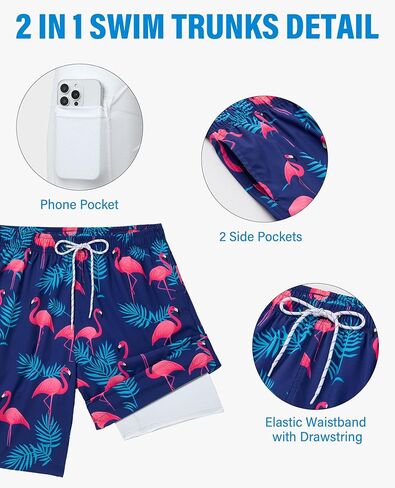 9inch Mens Swim Trunks with Compression Liner Board Shorts Men's Pockets Drawstring Quick Dry Stretch Lined Funny in Kuwait