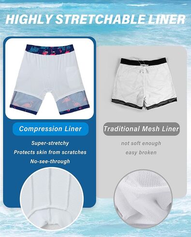 9inch Mens Swim Trunks with Compression Liner Board Shorts Men's Pockets Drawstring Quick Dry Stretch Lined Funny in Kuwait