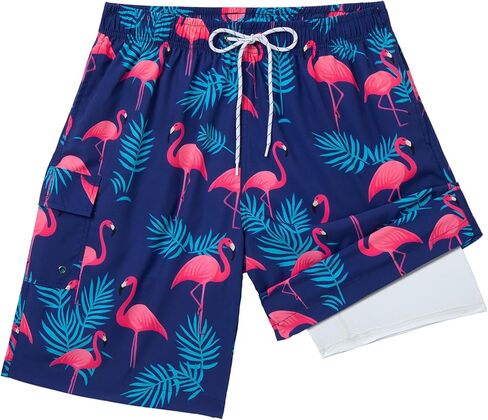 9inch Mens Swim Trunks with Compression Liner Board Shorts Men's Pockets Drawstring Quick Dry Stretch Lined Funny in Kuwait