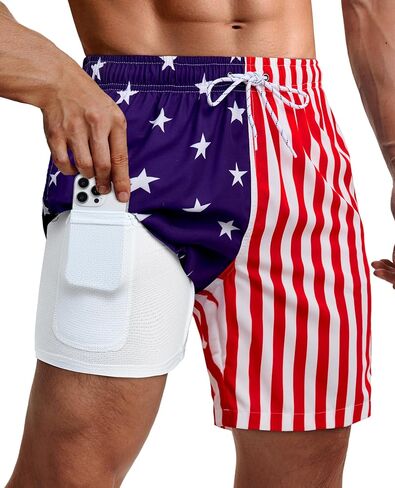 9inch Mens Swim Trunks with Compression Liner Board Shorts Men's Pockets Drawstring Quick Dry Stretch Lined Funny in Saudi Arabia